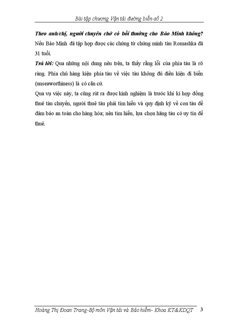 image for page Bài tập tranh chấp về tàu biển chuyên chở hàng hóa môn vận tải và bảo hiểm 1