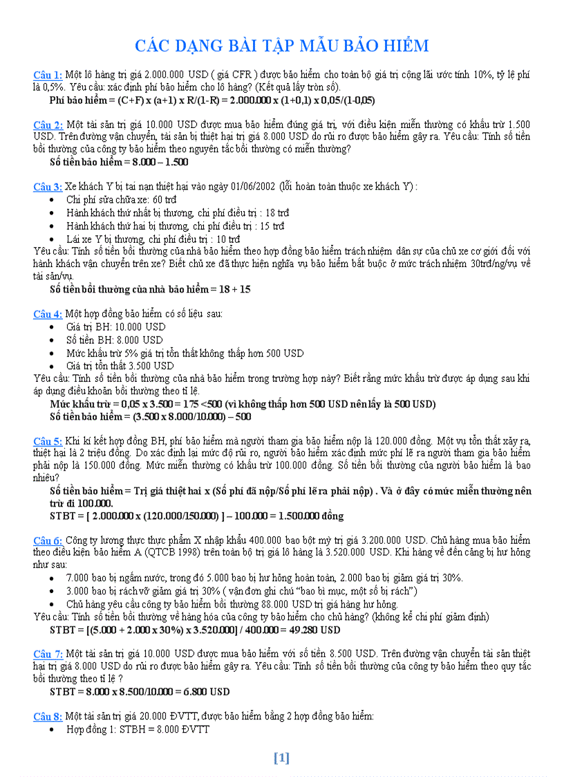 image for page Các dạng bài tập mẫu bảo hiểm và đáp án