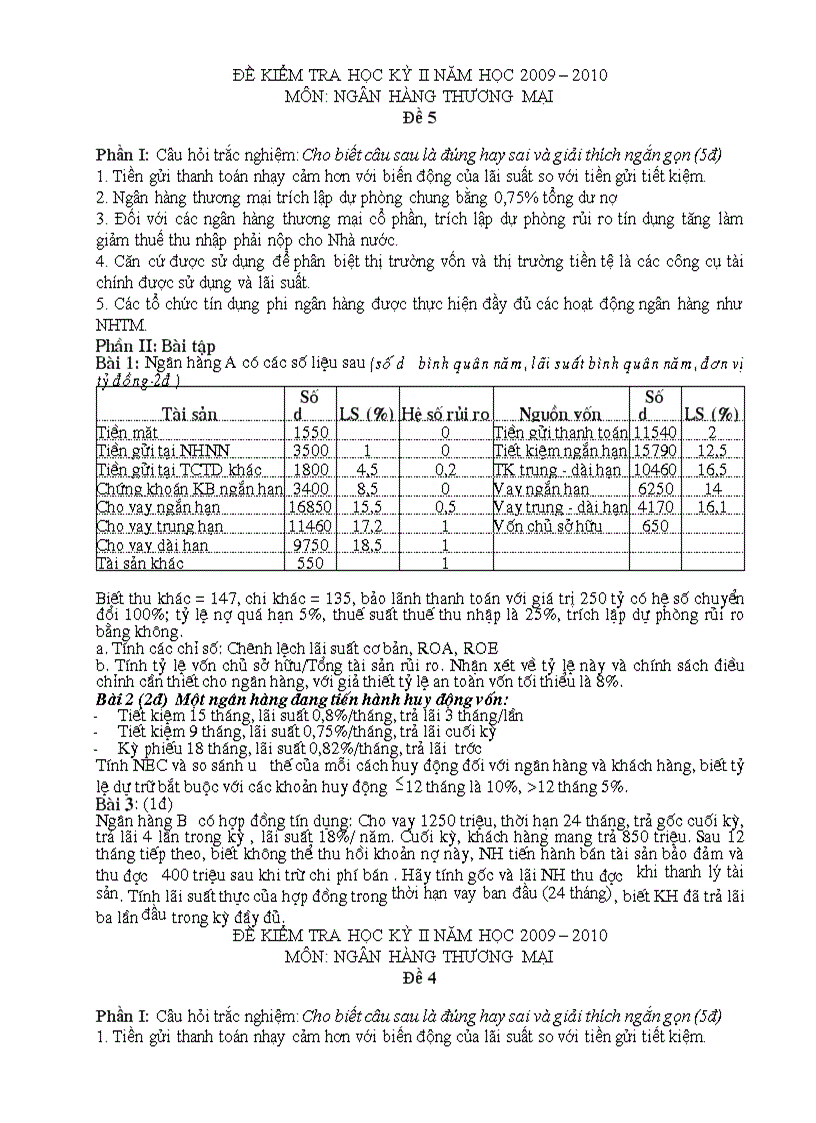 image for page Đề thi kết thúc học phần môn học ngân hàng thương mại