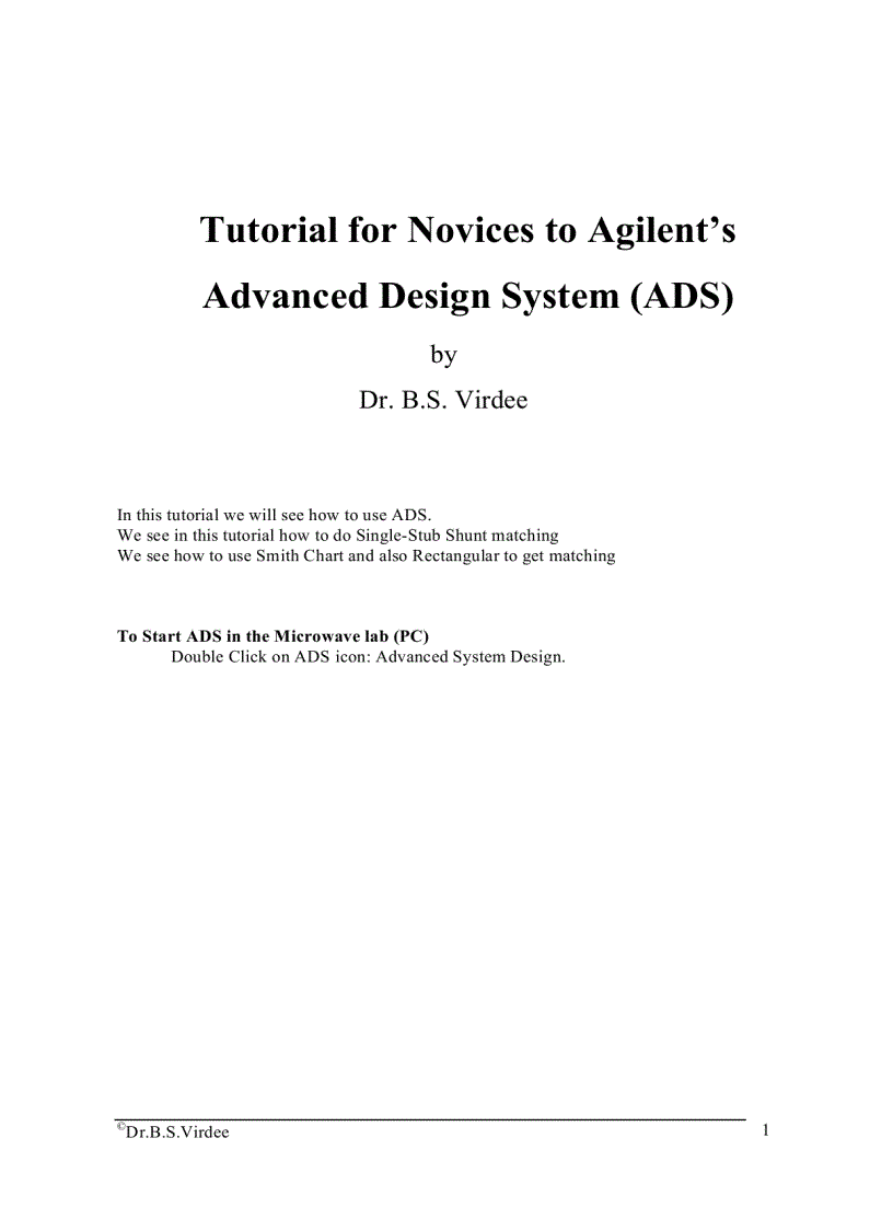 image for page Tutorial for Novices to Agilent s Advanced Design System ADS