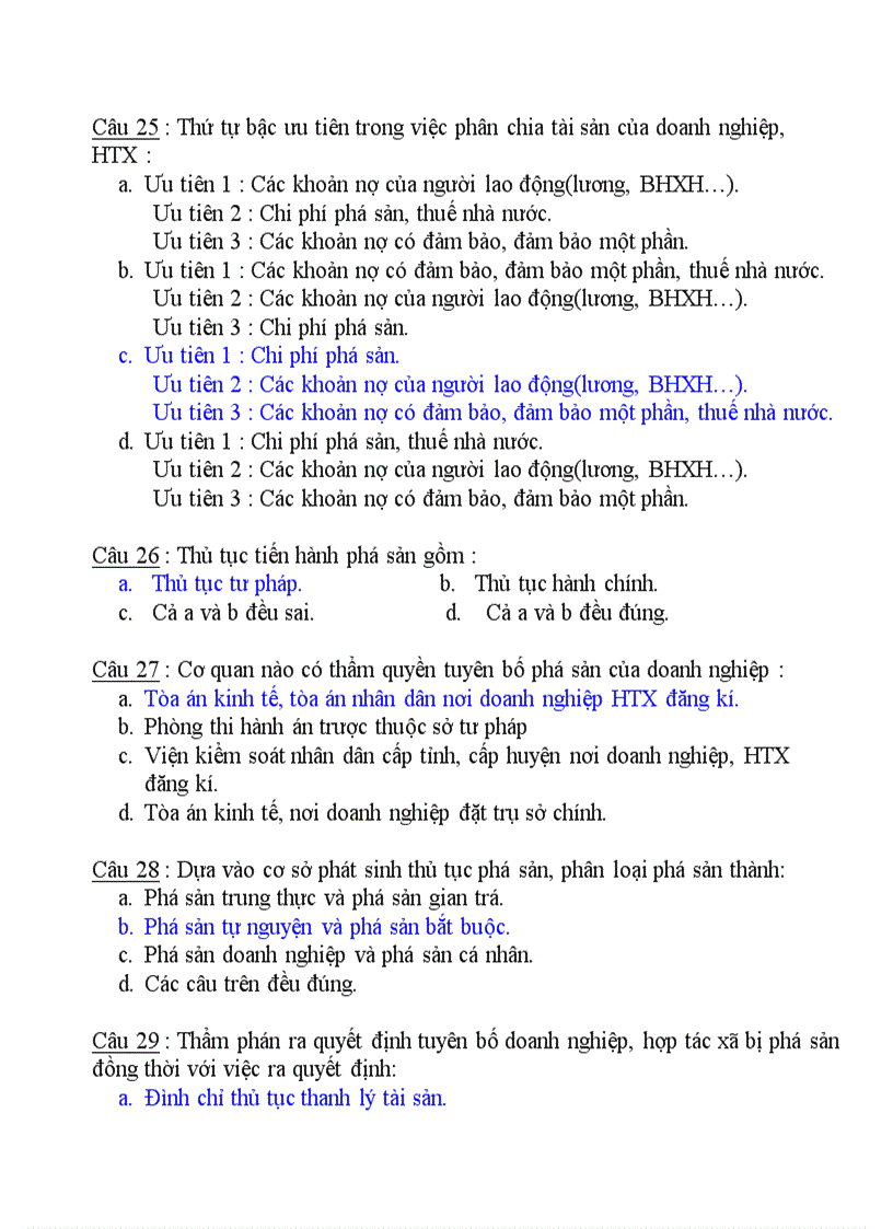 image for page Câu hỏi trắc nghiệm Luật Kinh Tế PHẦN PHÁ SẢN