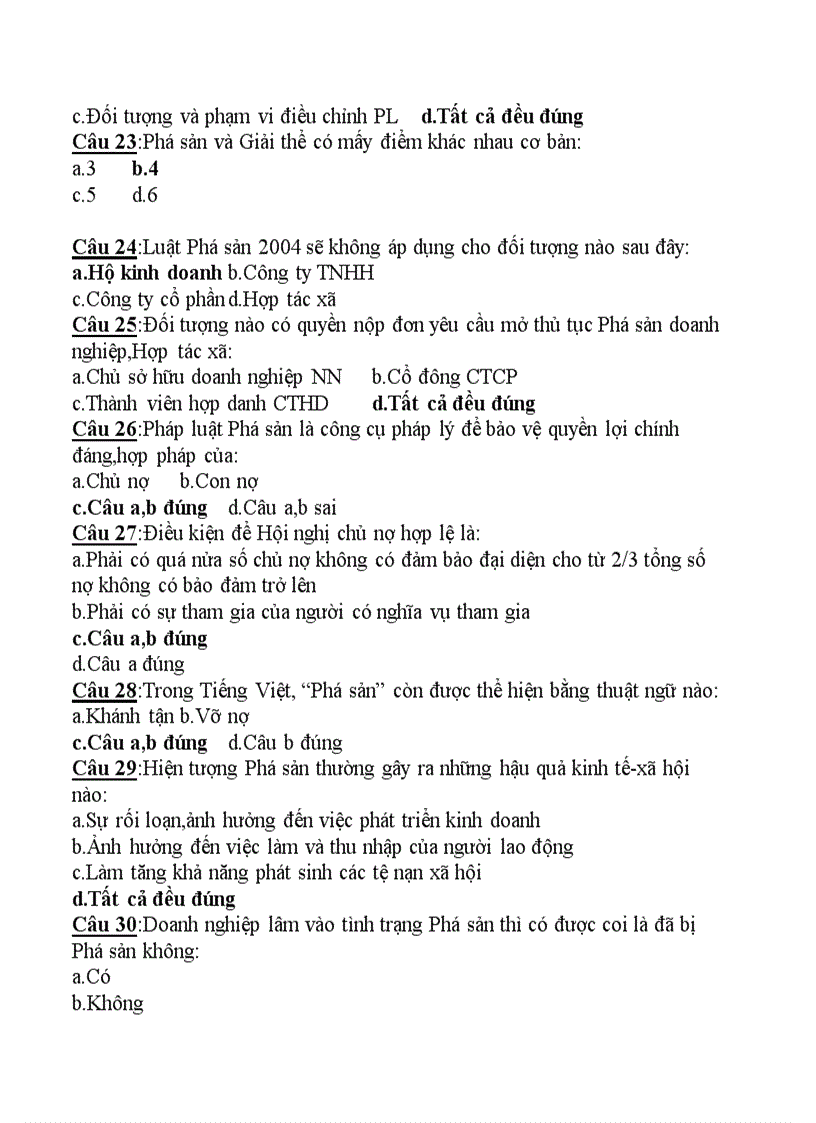 image for page Câu hỏi trắc nghiệm Luật Kinh Tế PHẦN PHÁ SẢN