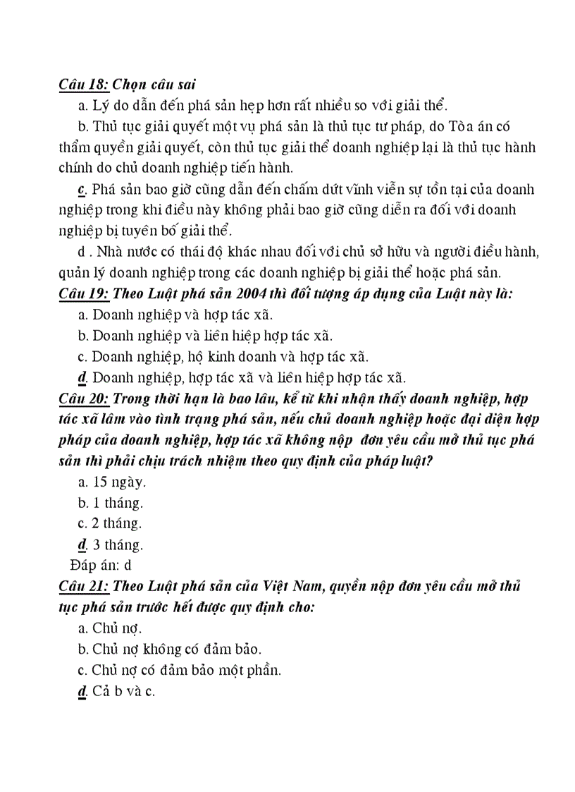image for page Câu hỏi trắc nghiệm Luật Kinh Tế PHẦN PHÁ SẢN