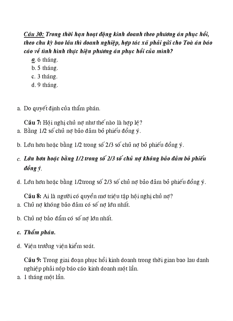 image for page Câu hỏi trắc nghiệm Luật Kinh Tế PHẦN PHÁ SẢN