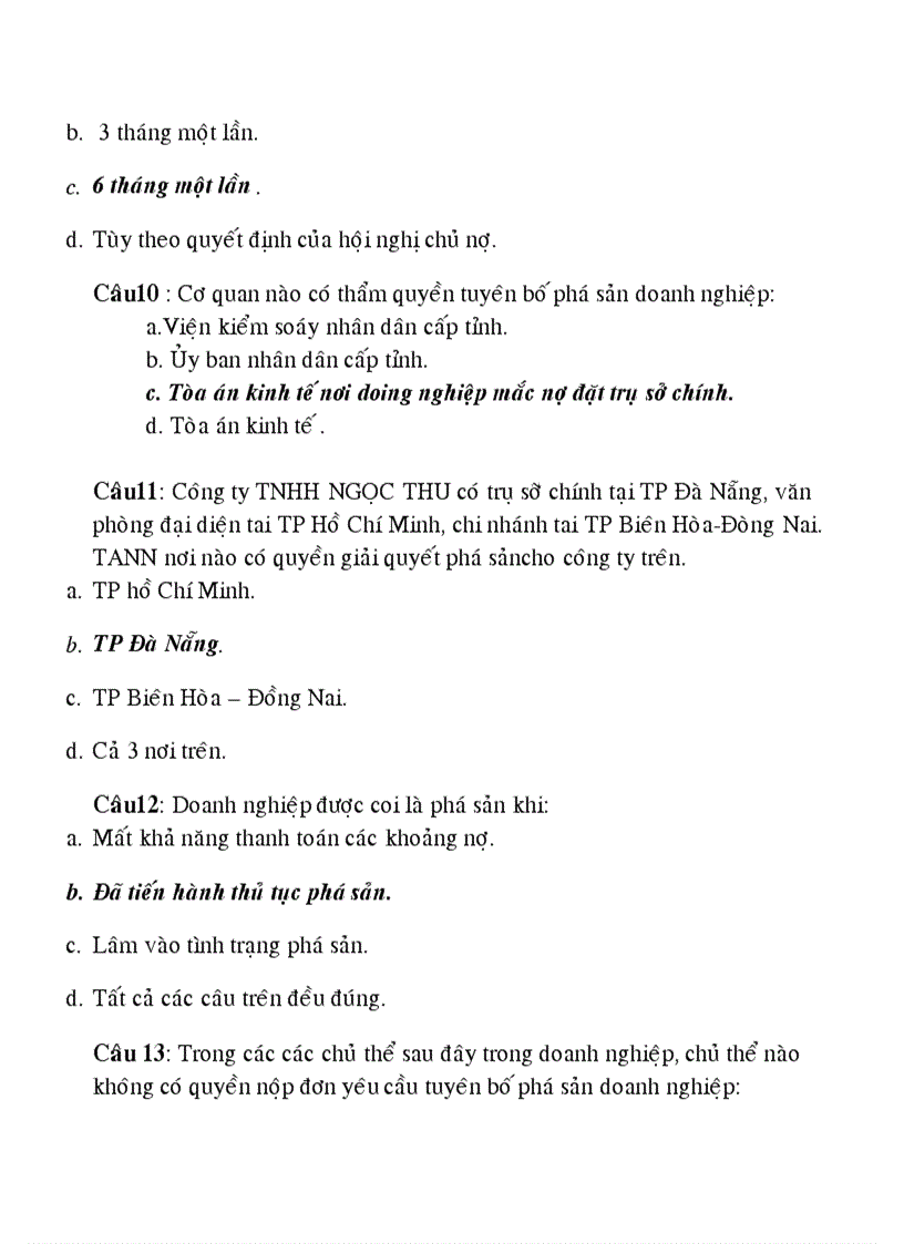 image for page Câu hỏi trắc nghiệm Luật Kinh Tế PHẦN PHÁ SẢN