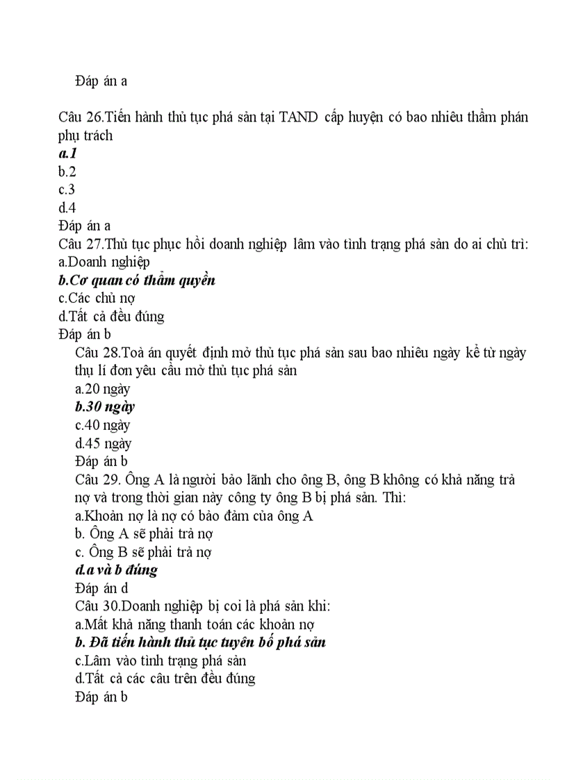 image for page Câu hỏi trắc nghiệm Luật Kinh Tế PHẦN PHÁ SẢN