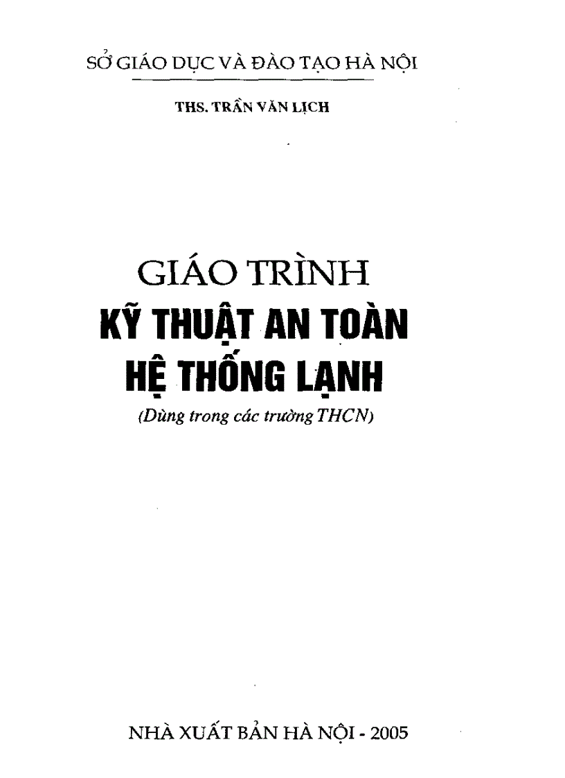 Giáo trình kỹ thuật an toàn hệ thống lạnh Sách scan