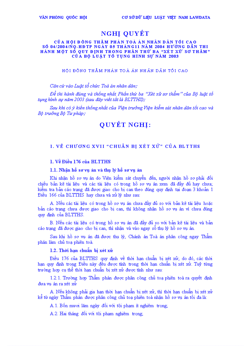 image for page Nghị quyết hướng dẫn thi hành một số quy định trong Phần thứ ba Xét xử sơ thẩm của Bộ luật Tố tụng hình sự năm 2003