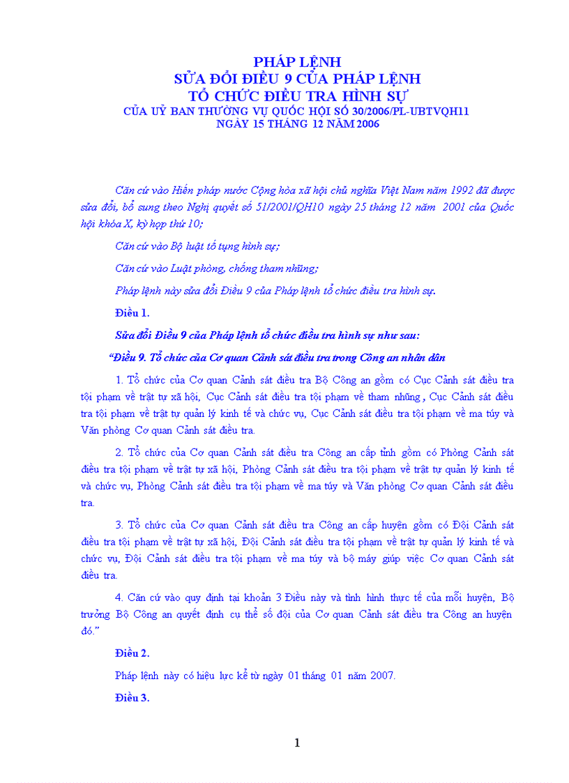 image for page Pháp lệnh sửa đổi điều 9 của pháp lệnh tổ chức điều tra hình sự
