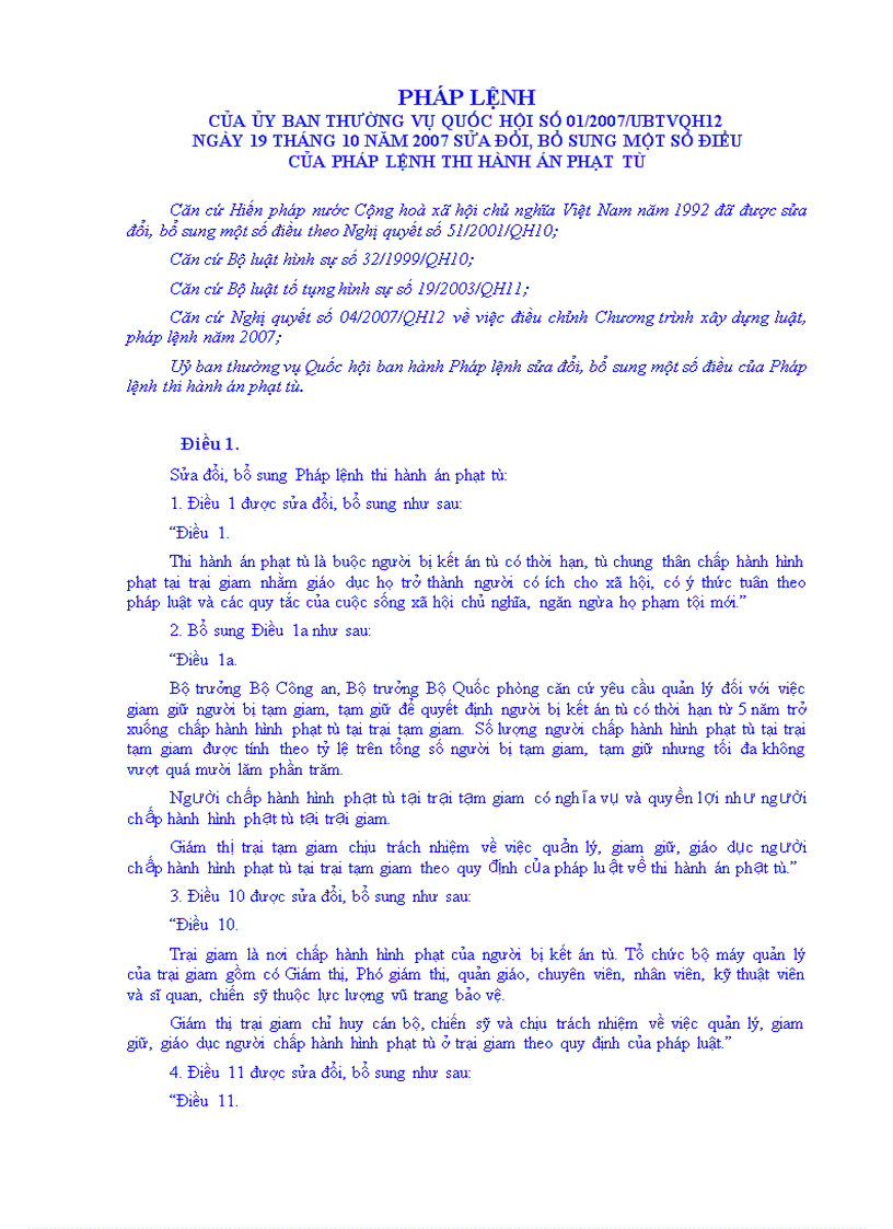 image for page Pháp lệnh sửa đổi bổ sung một số điều của Pháp lệnh Thi hành án phạt tù