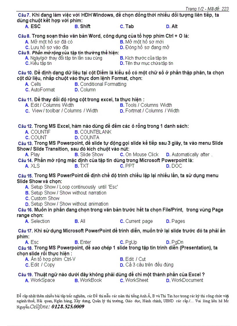 image for page Đề thi ôn và đáp án Tin học A dùng cho thi công chức hải quan thuế tài chính giáo dục 2