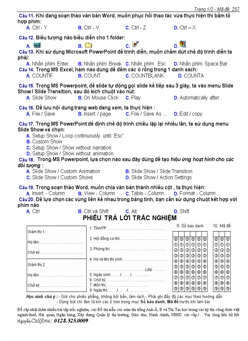 image for page Đề thi ôn và đáp án Tin học A dùng cho thi công chức hải quan thuế tài chính giáo dục 2