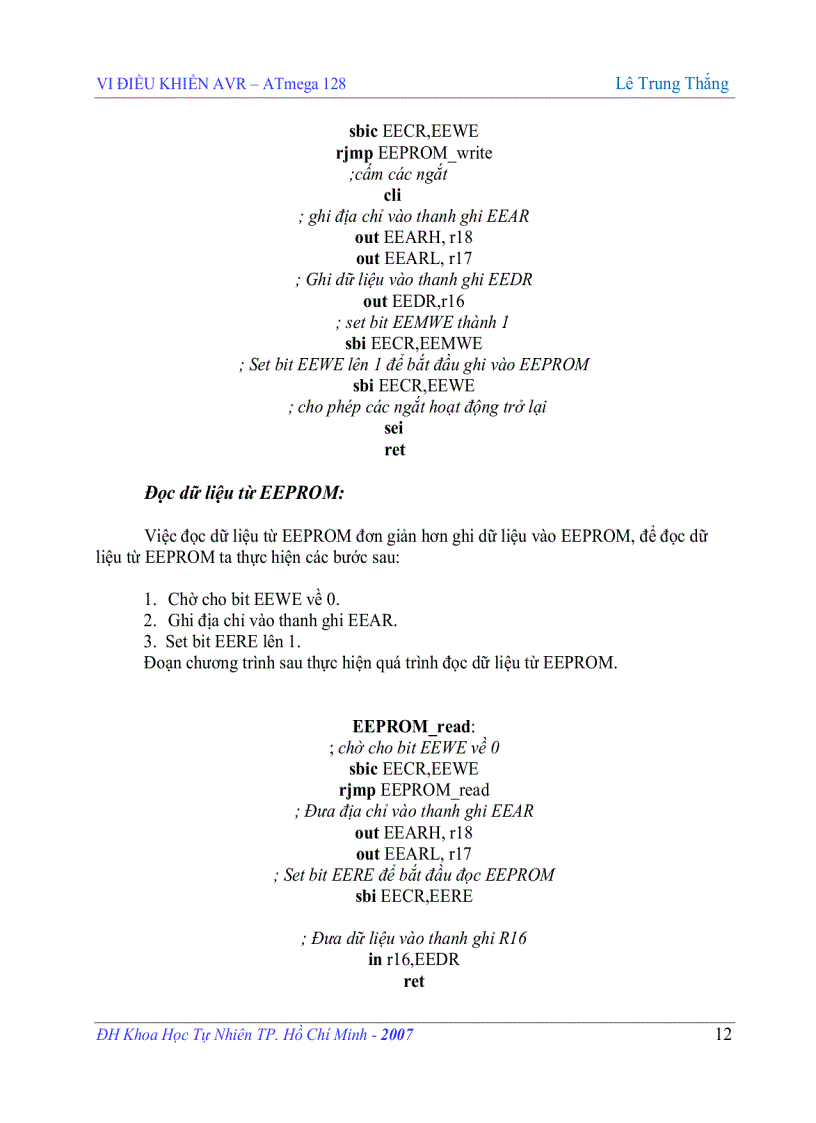 image for page VI ĐIỀU KHIỂN AVR ATmega 128 Lê Trung Thắng