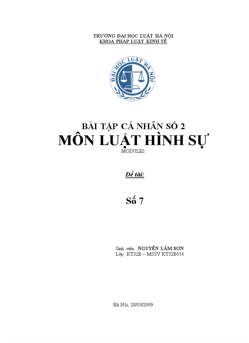 image for page Bài tập cá nhân số 2 môn luật hình sự