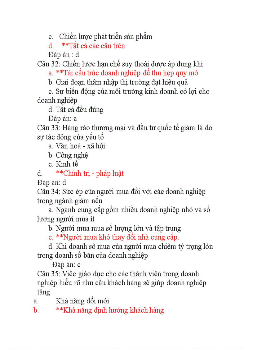 image for page Trắc nghiệm đáp án môn quản trị chiến lược 3