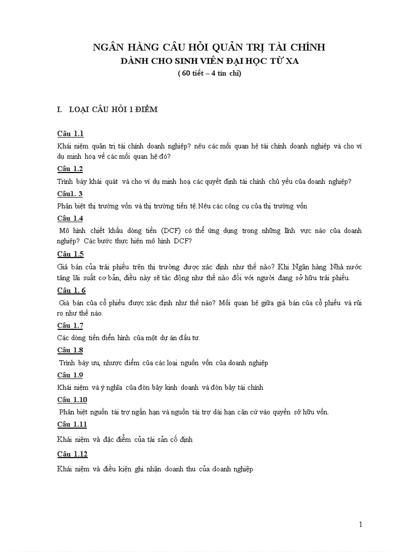 image for page Ngân hàng câu hỏi quản trị tài chính