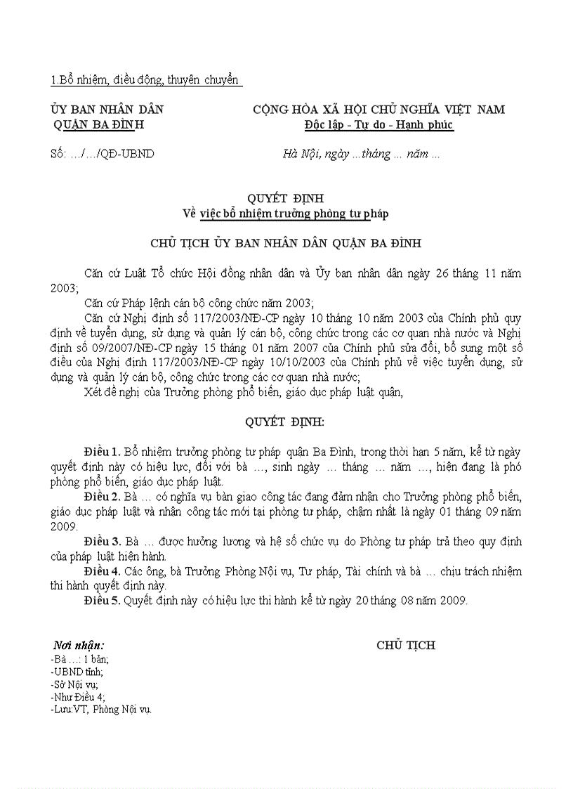 image for page Quyết định Về việc bổ nhiệm trưởng phòng tư pháp