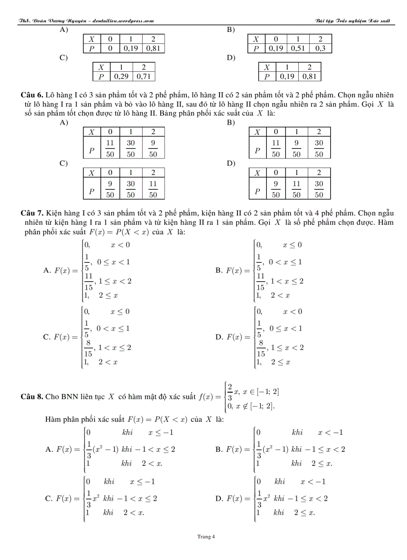 image for page Xác suất thống kê bảng phân phối bài tập trắc nghiệm xác suất thống kê 2