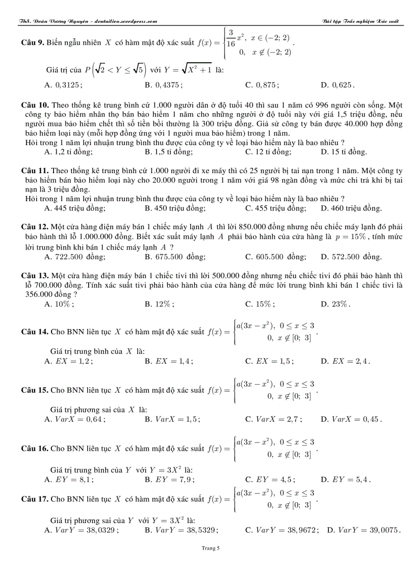 image for page Xác suất thống kê bảng phân phối bài tập trắc nghiệm xác suất thống kê 2