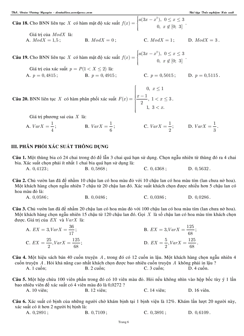 image for page Xác suất thống kê bảng phân phối bài tập trắc nghiệm xác suất thống kê 2