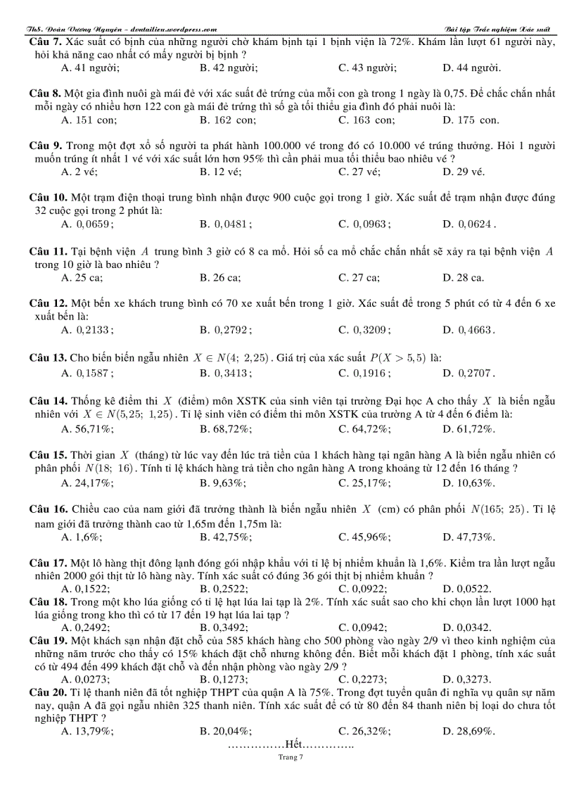 image for page Xác suất thống kê bảng phân phối bài tập trắc nghiệm xác suất thống kê 2