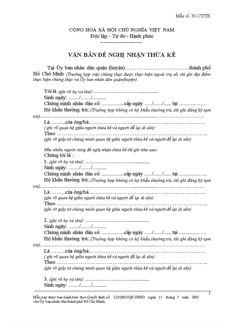 image for page Văn bản đề nghị nhận thừa kế 1