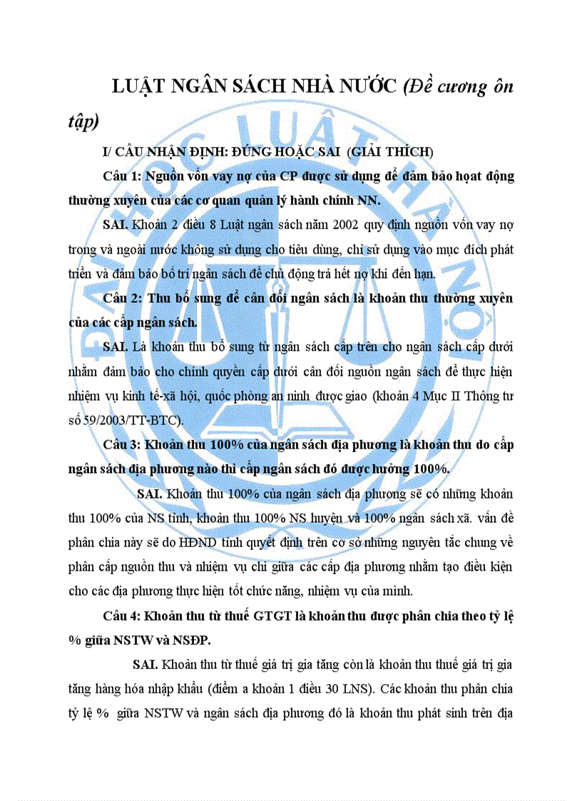 image for page Luật ngân sách nhà nước Đề cương ôn tập P1
