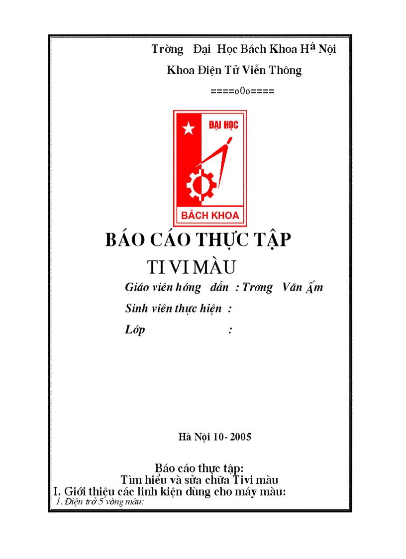 image for page Báo cáo Thực tập Tìm hiểu và Sửa chữa Tivi