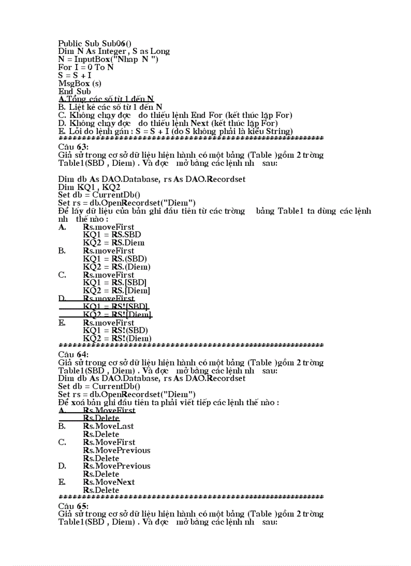 image for page Câu hỏi ôn thi trắc nghiệm học phần 4 access có đáp án 70 câu