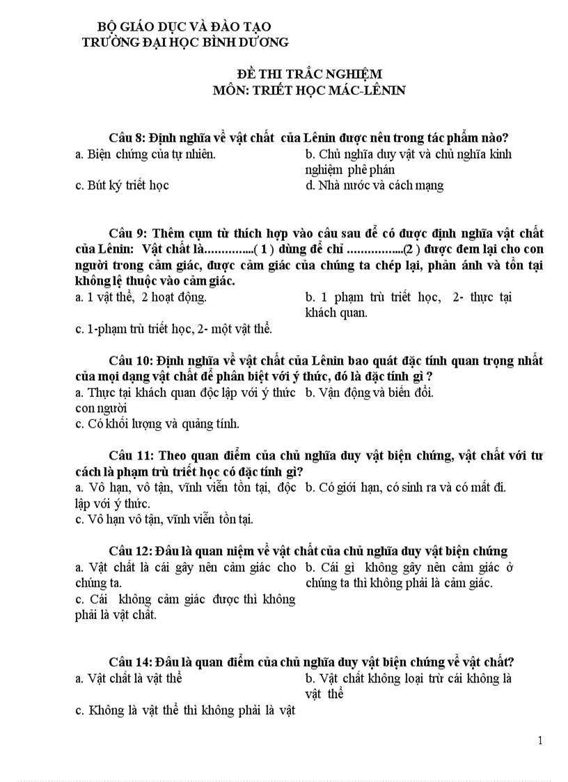 image for page Đề thi trắc nghiệm Triết học MÁC LÊNIN gồm 198 câu