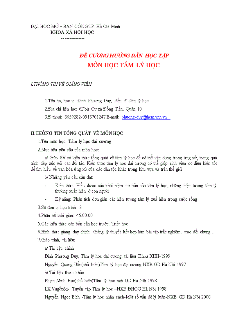 image for page Đề cương hướng dẫn học tập môn học tâm lý học