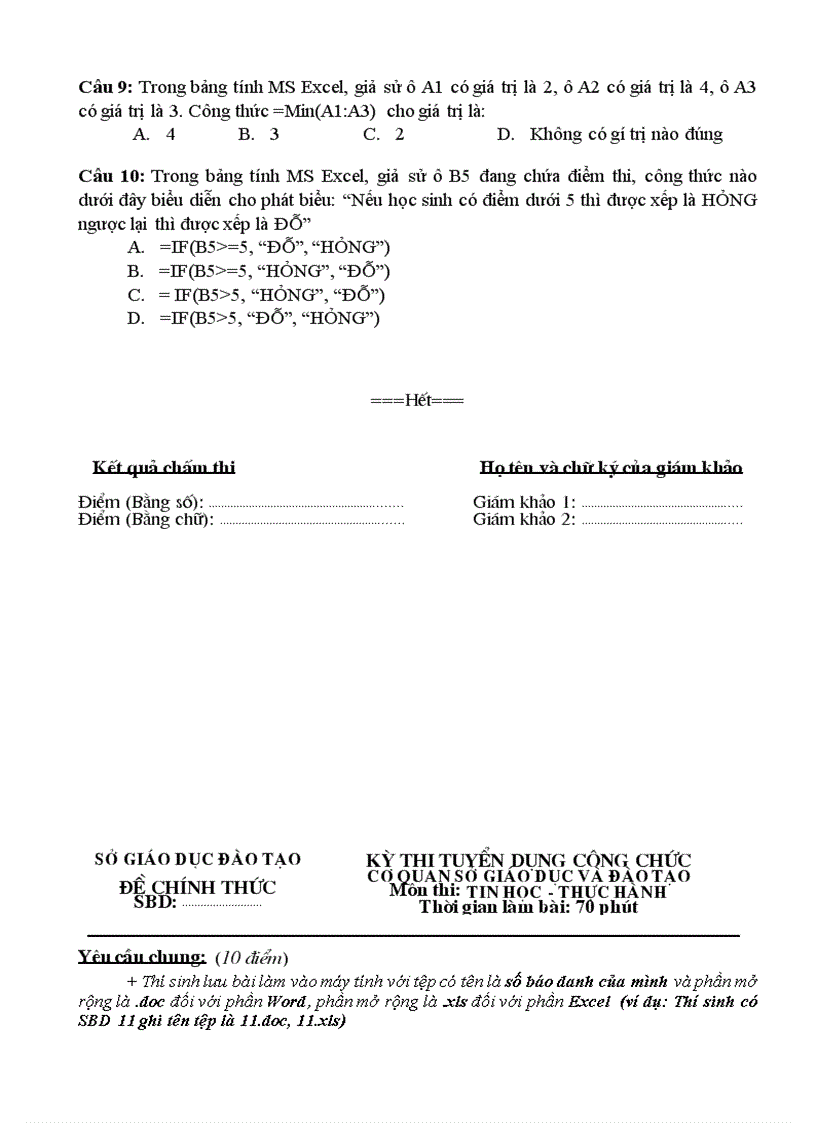 image for page Download Đề thi và hướng dẫn chấm thi tuyển dụng công chức 2010 Môn tin học