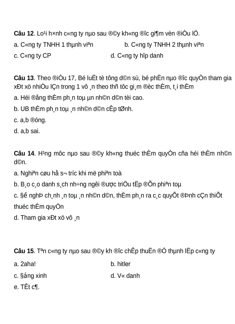 image for page Ngân hàng Câu hỏi trắc nghiệm luật kinh tế bao gồm đáp án