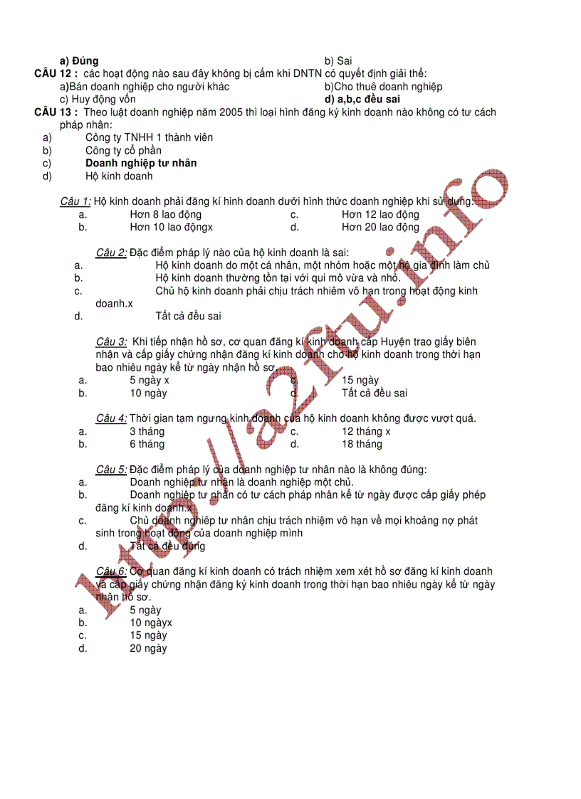 image for page Ngân hàng câu hỏi trắc nghiệm về doanh nghiệp tư nhân