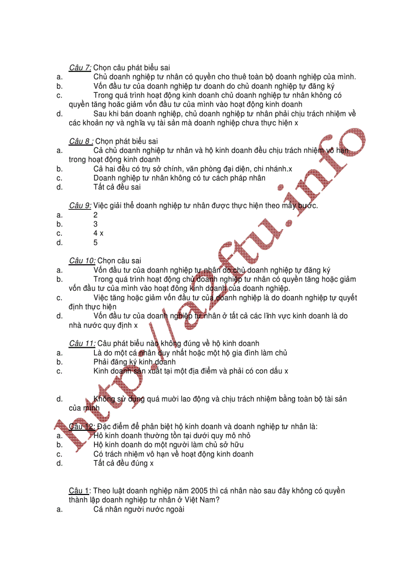 image for page Ngân hàng câu hỏi trắc nghiệm về doanh nghiệp tư nhân