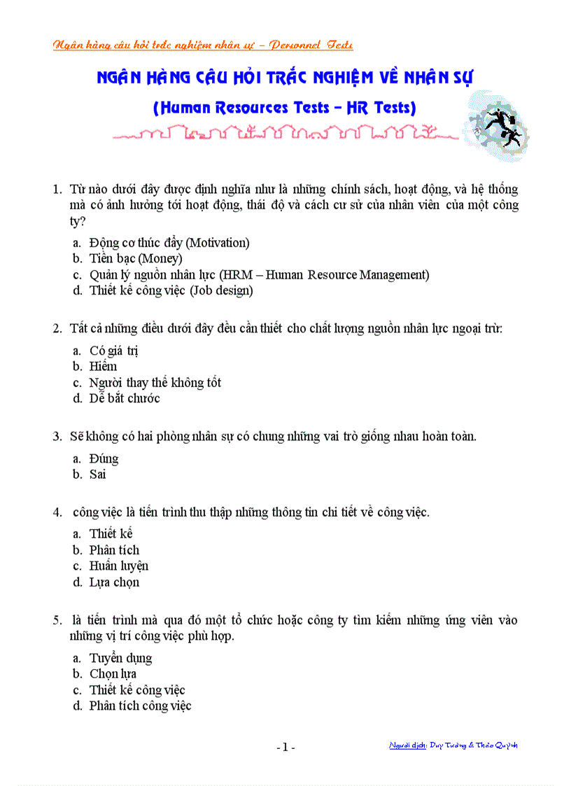 image for page Ngân hàng câu trắc nghiệm về nhân sự