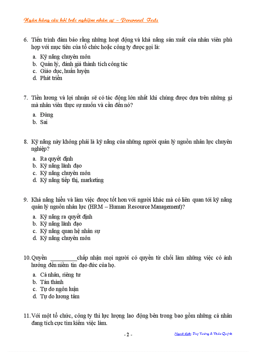 image for page Ngân hàng câu trắc nghiệm về nhân sự