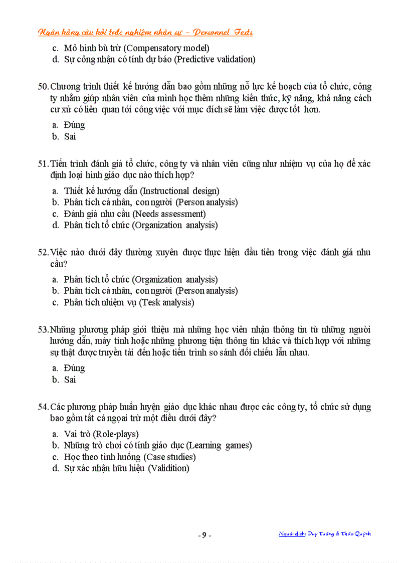 image for page Ngân hàng câu trắc nghiệm về nhân sự