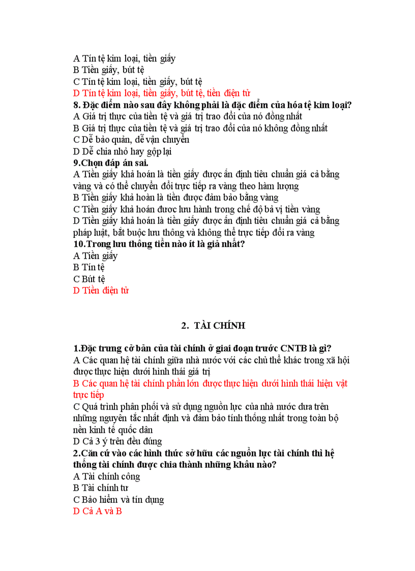 image for page Ngân hàng câu hỏi trắc nghiệm về tài chính tiền tệ có đáp án