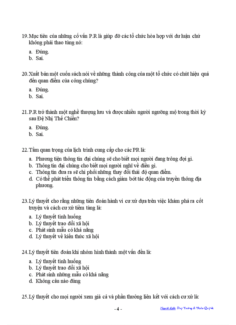 image for page Ngân hàng câu hỏi trắc nghiệm về PR Public Relations PR Tests