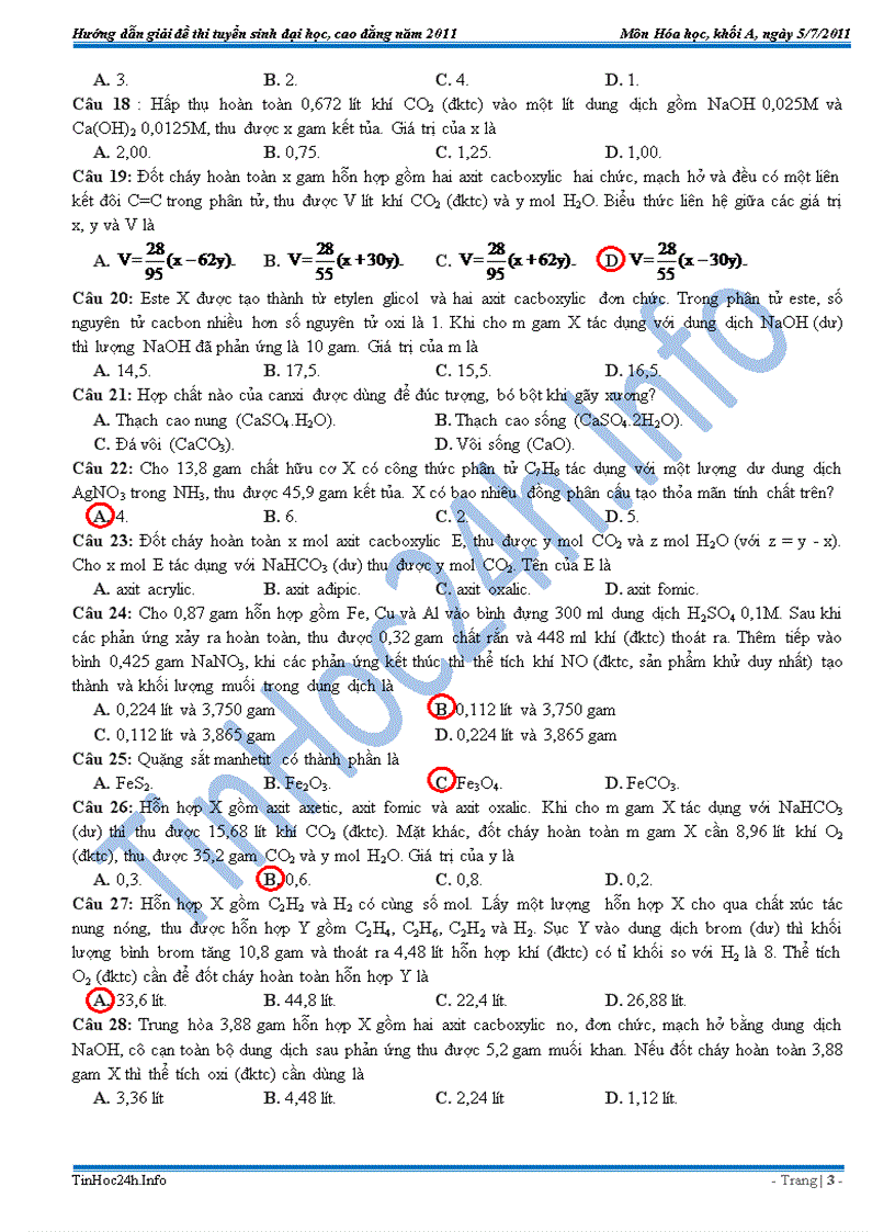 Đáp Án Đề Thi Đại Học Hóa Khối A 2011