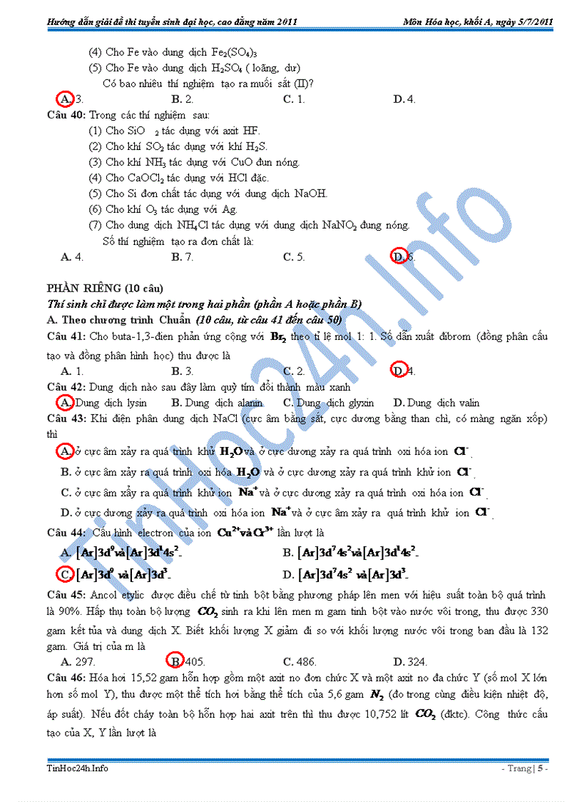 image for page Đáp Án Đề Thi Đại Học Hóa Khối A 2011