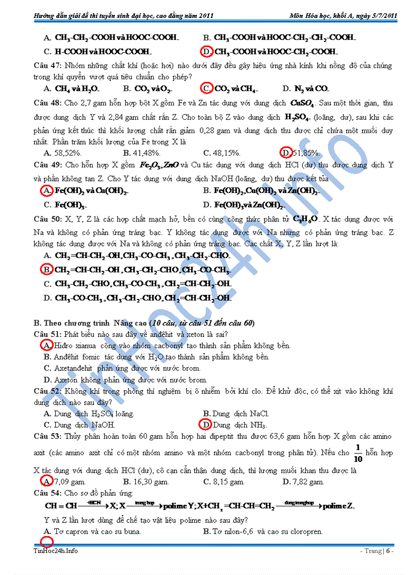 image for page Đáp Án Đề Thi Đại Học Hóa Khối A 2011