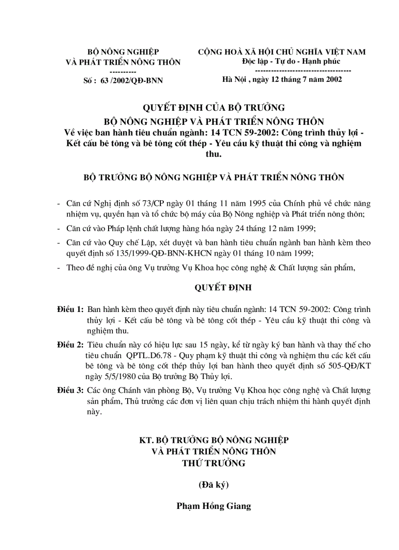 image for page Tiêu chuẩn ngành Các công trình thủy lợi Kết cấu bê tông cốt thép Yêu cầu kỹ thuật thi công và nghiệm thu