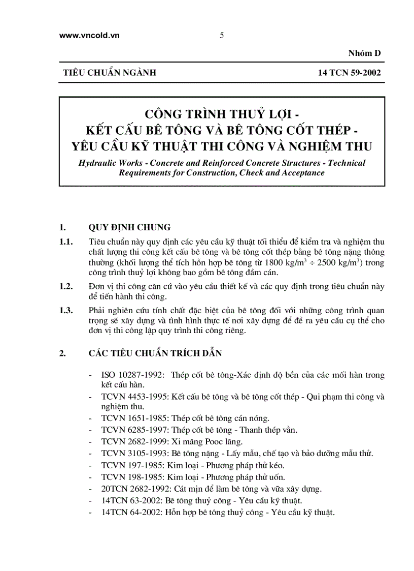 image for page Tiêu chuẩn ngành Các công trình thủy lợi Kết cấu bê tông cốt thép Yêu cầu kỹ thuật thi công và nghiệm thu