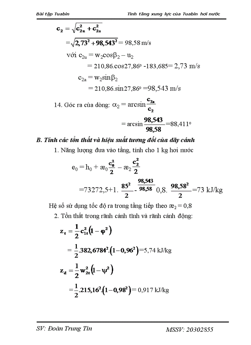 BÀI TẬP LỚN TUABIN Tính tầng xung lực của tuabin hơi nước