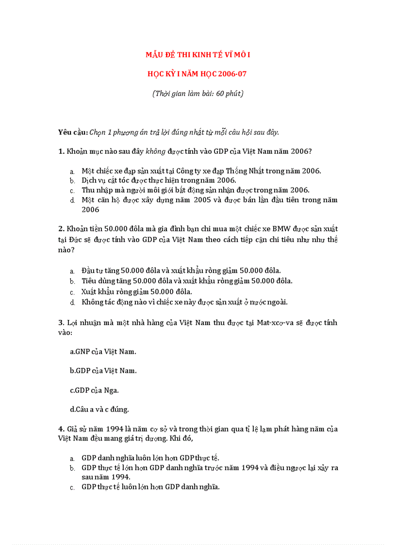 image for page Bài giảng Kinh tế vi mô đại học kinh tế có đề thi hay