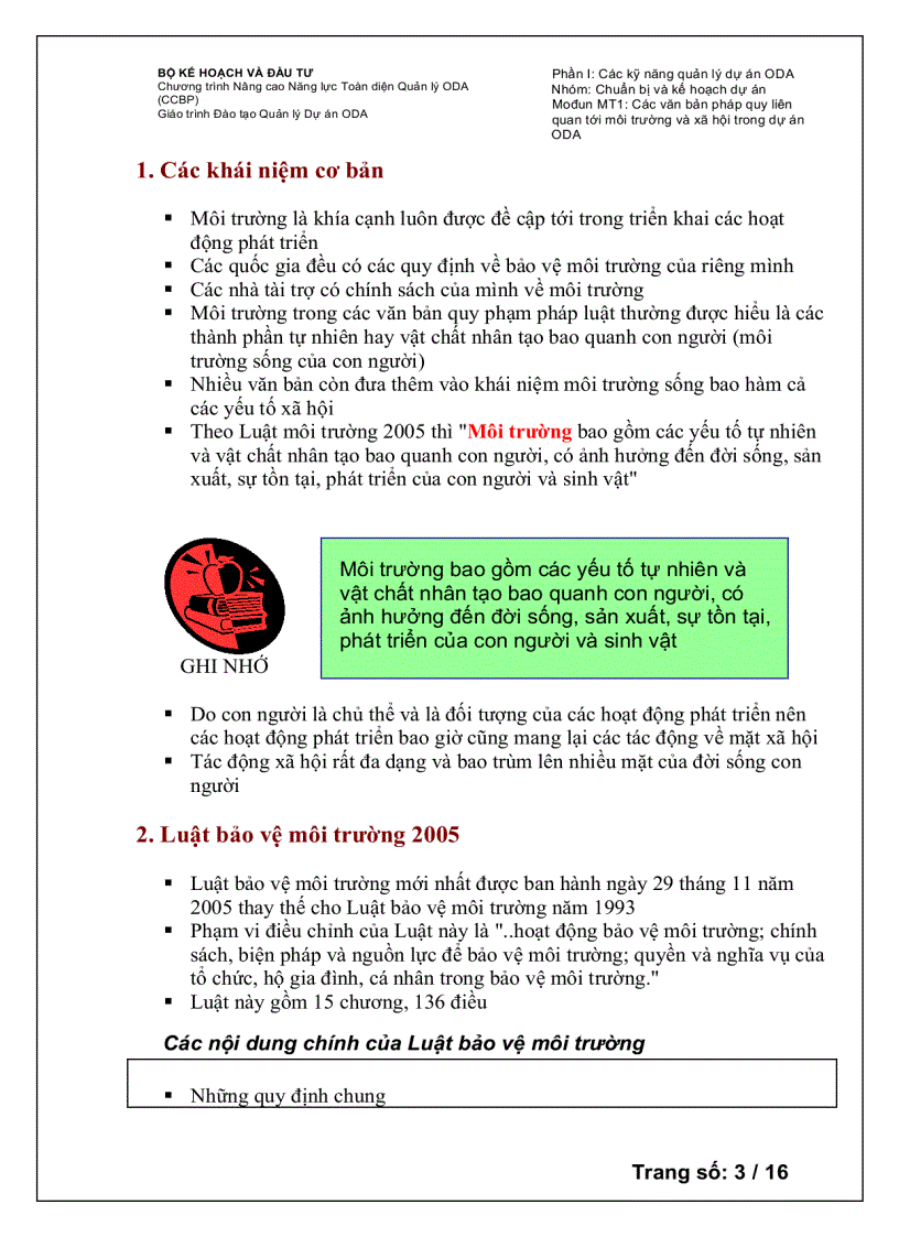 image for page Chương trình Nâng cao Năng lực Toàn diện Quản lý ODA Các văn bản pháp quy liên quan tới môi trường và xã hội trong dự án ODA