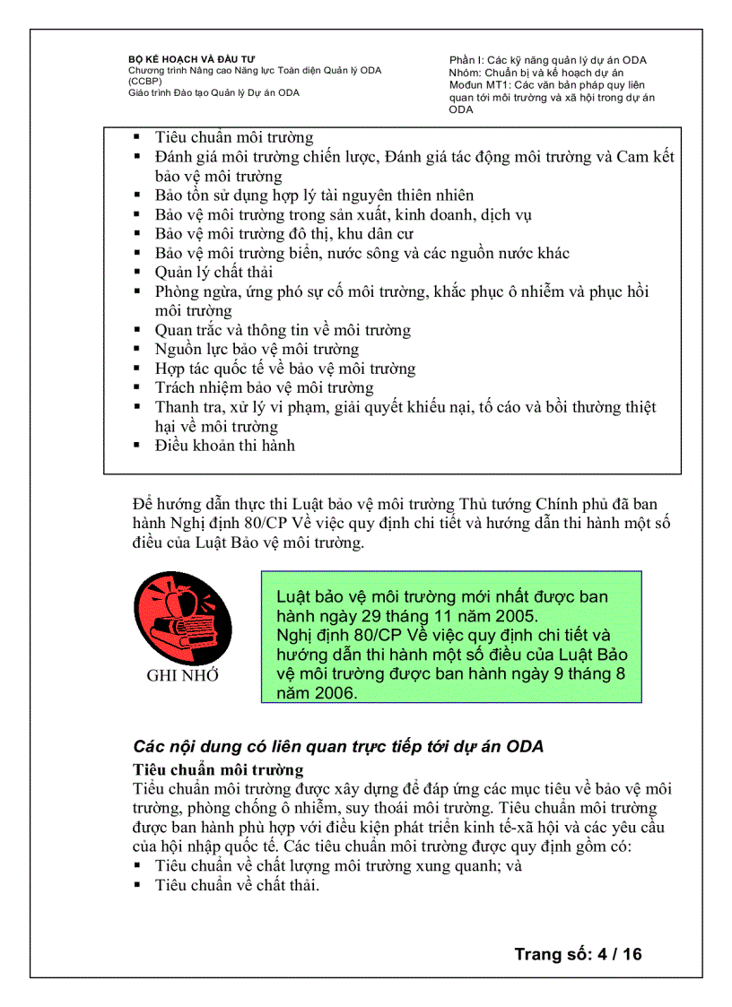 image for page Chương trình Nâng cao Năng lực Toàn diện Quản lý ODA Các văn bản pháp quy liên quan tới môi trường và xã hội trong dự án ODA