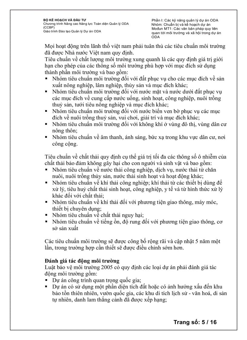 image for page Chương trình Nâng cao Năng lực Toàn diện Quản lý ODA Các văn bản pháp quy liên quan tới môi trường và xã hội trong dự án ODA